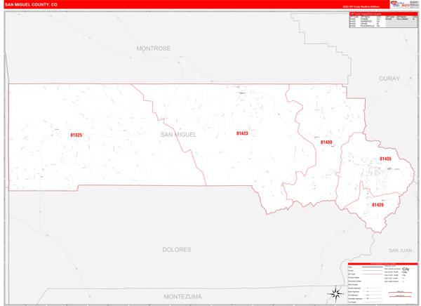 San Miguel County Digital Map Red Line Style